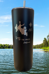 Laser Engraved 20 oz Skinny Tumbler - Lake of the Pines