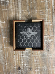 Laser Engraved Coaster Set- Honey Bee Theme