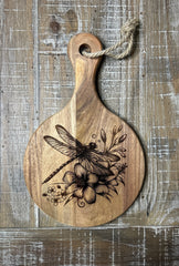 Laser-Engraved Dragonfly Round Serving Board