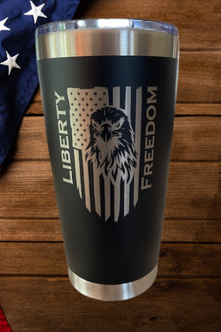 Laser Engraved 20 oz Tumbler - Flag Theme