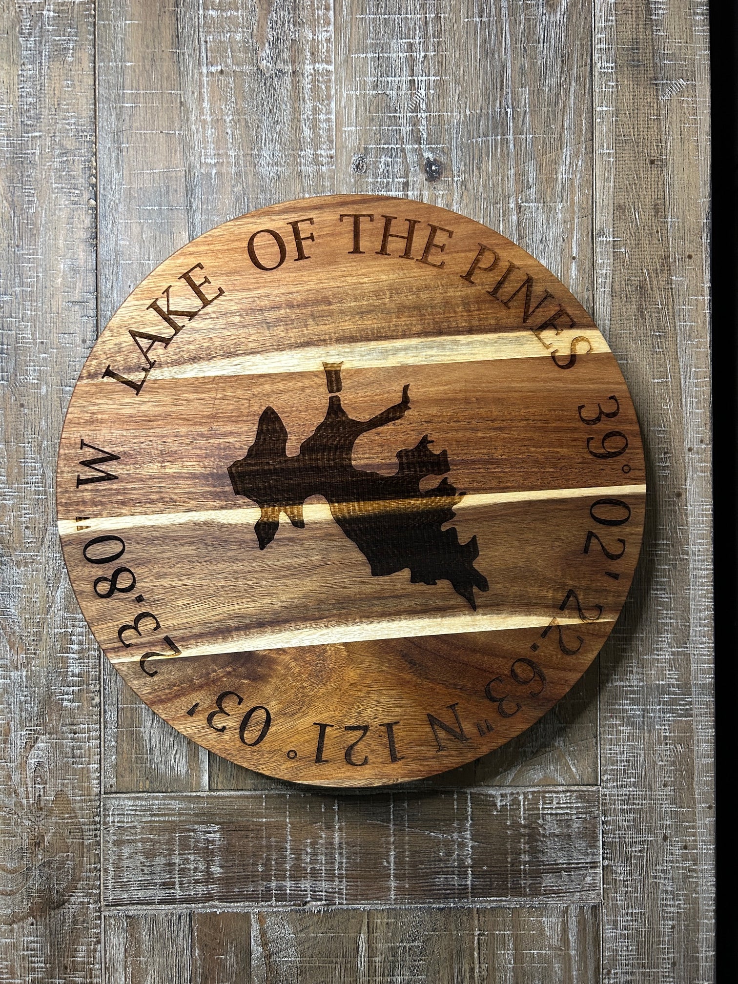 Laser Engraved Lazy Susan - Lake of the Pines.