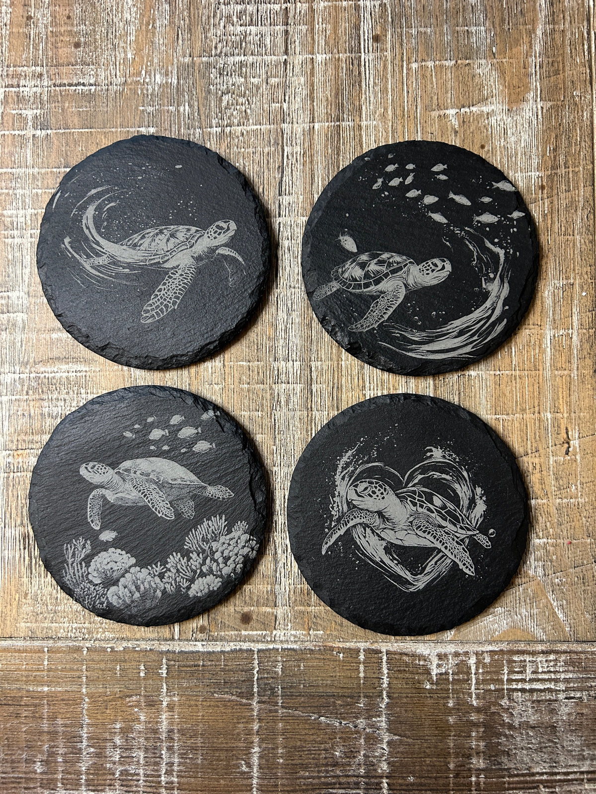 Sea Turtle Engraved Slate Coaster Set (4 Pack)