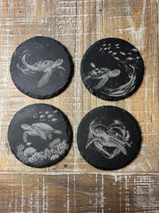 Sea Turtle Engraved Slate Coaster Set (4 Pack)