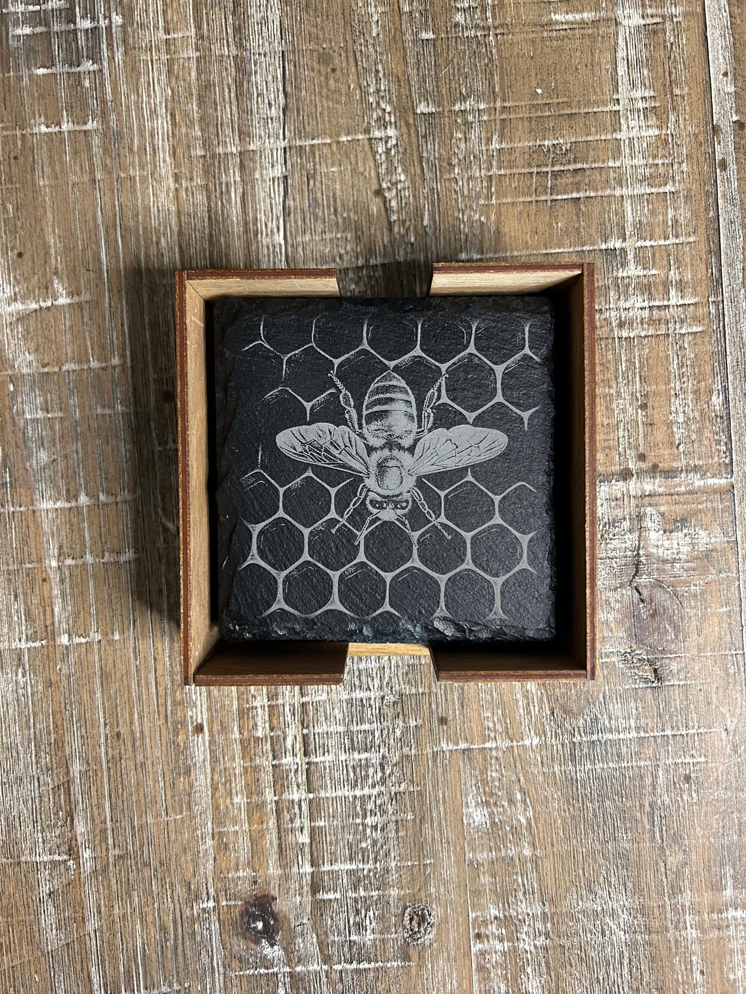Laser Engraved Coaster Set- Honey Bee Theme
