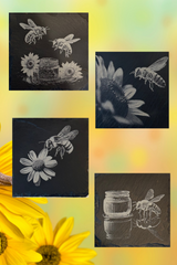 Laser Engraved Coaster Set- Honey Bee Theme