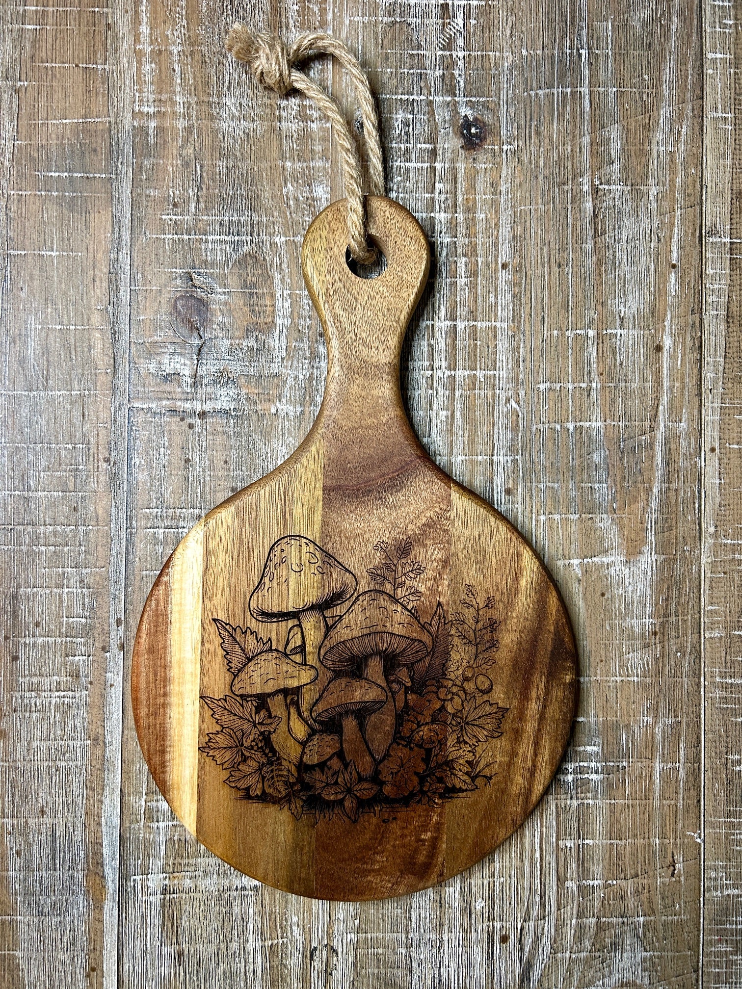 Laser-Engraved Mushroom Round Serving Board