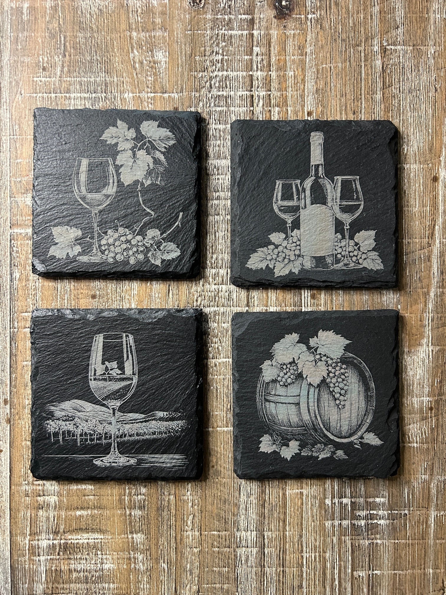 Engraved Slate Coaster Set - Wine Theme
