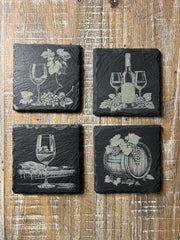 Engraved Slate Coaster Set - Wine Theme