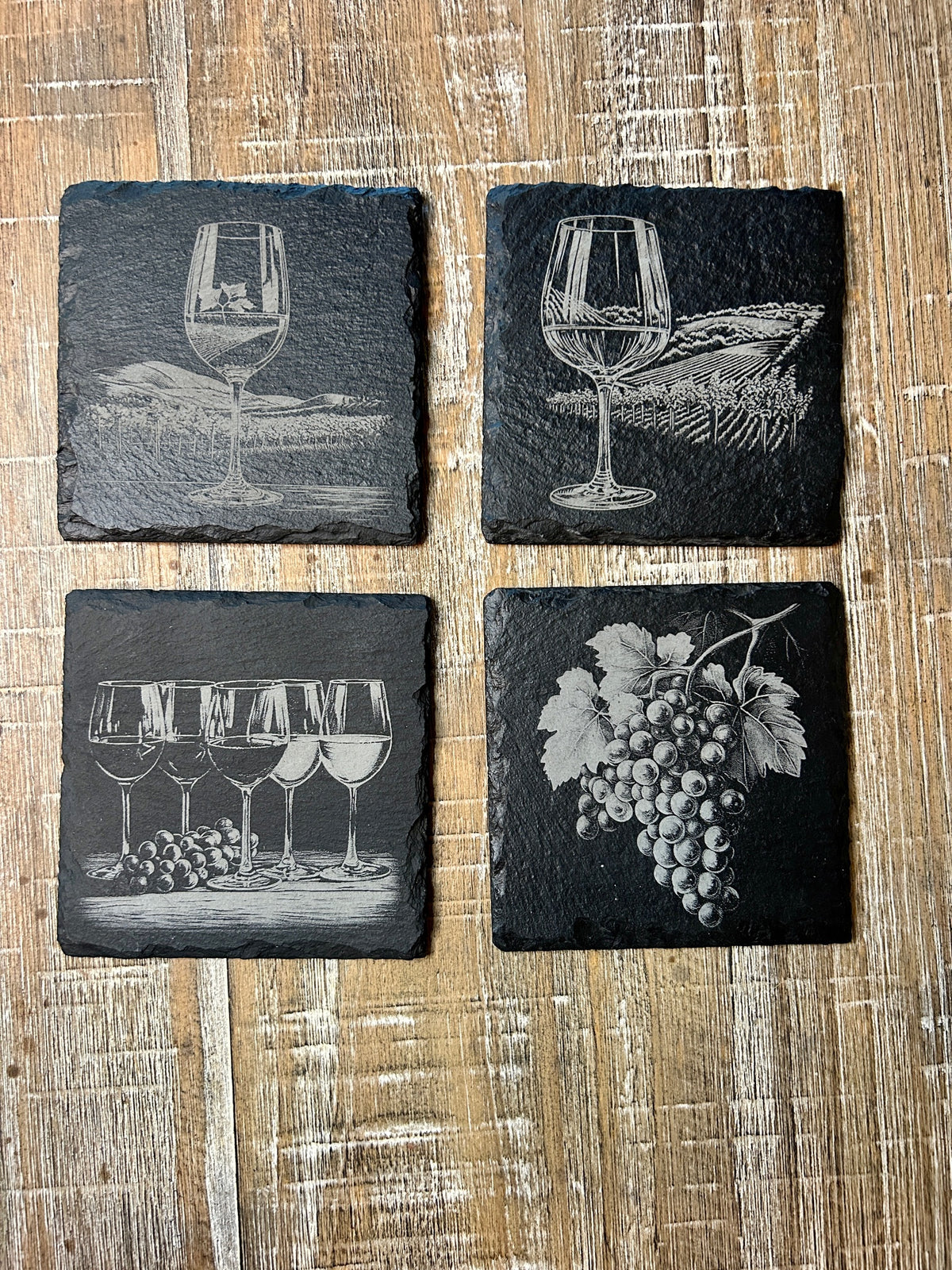 Engraved Slate Coaster Set - Wine Theme
